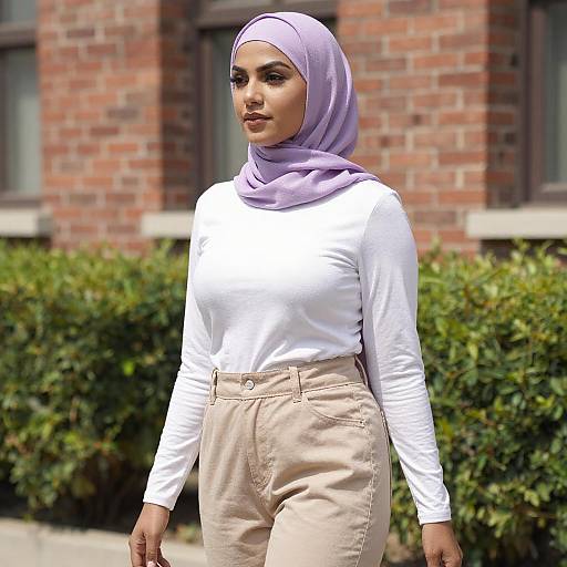 Curvy Woman in Lavender Hijab Outdoors