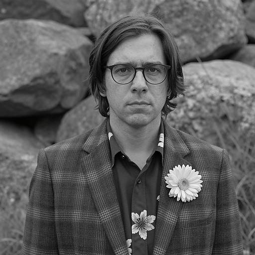 Serious Man in Plaid with Floral Accent