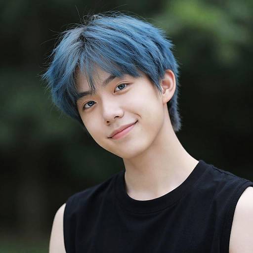 Smiling Youth with Blue Hair Portrait