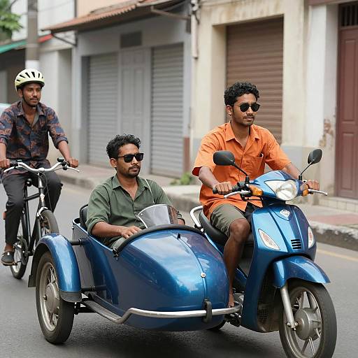 Urban Adventure on a Blue Motorcycle