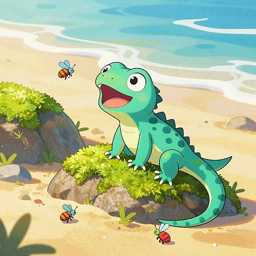 Energetic Cartoon Turquoise Lizard