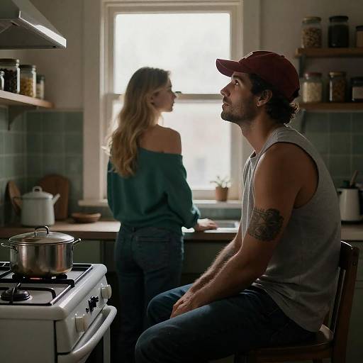 Intimate Kitchen Scene: A Captivating Moment