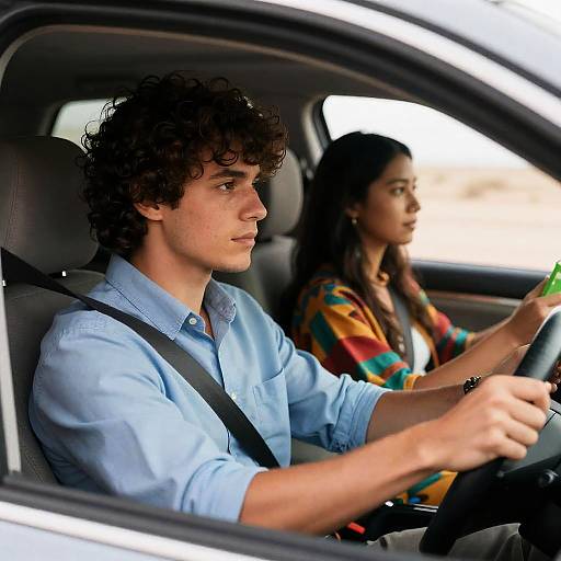 Young Couple Driving in Desert Car