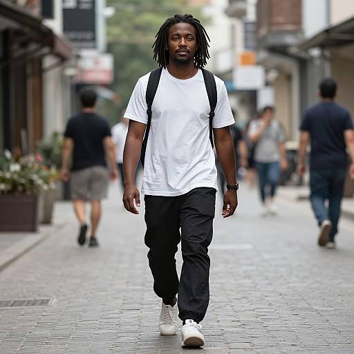 Man with Dreadlocks Walking Down Street