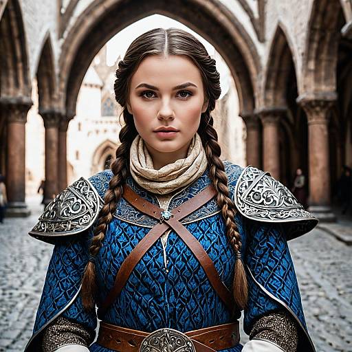 Medieval Woman in Ornate Armor