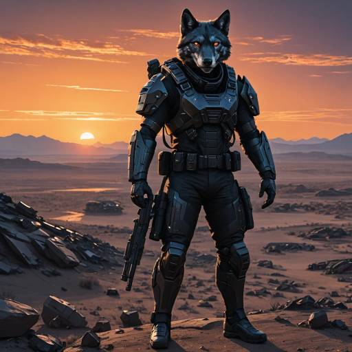 Cybernetic Wolf Scout in Futuristic Wasteland Cybernetic Wolf Scout in Futuristic Wasteland