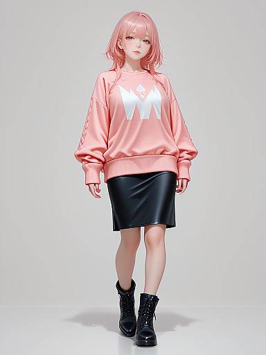 Woman in Pastel Pink Sweater and Black Skirt