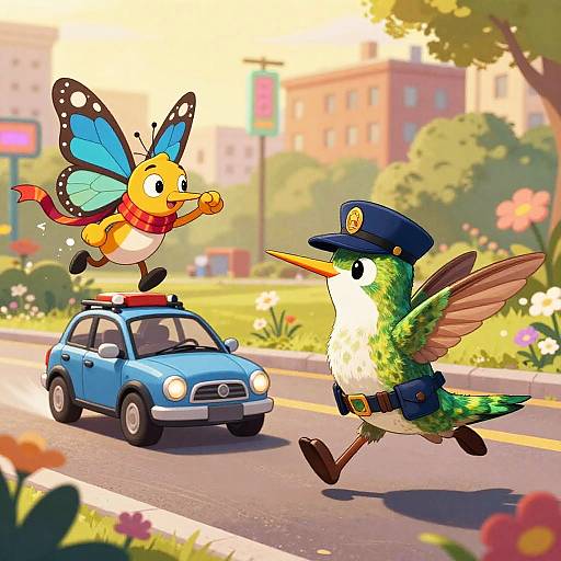 Cartoon Hummingbird and Butterfly Chase