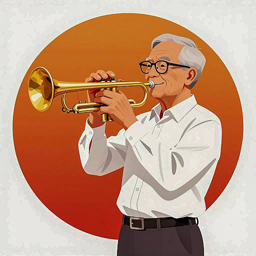 Elderly Man Playing Trumpet Illustration