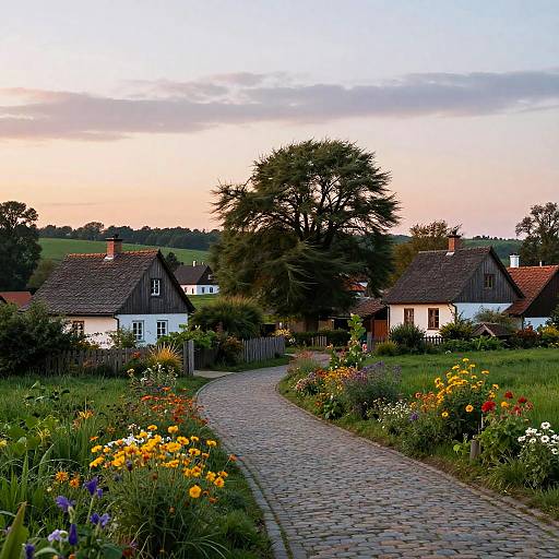 Serene Village at Pastel Sunset