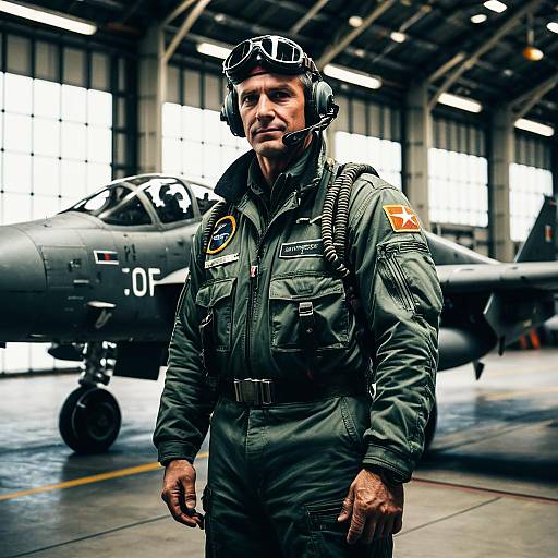 Man Fighter Pilot in Hangar