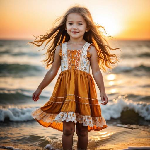 Toddler Girl by Ocean at Sunset