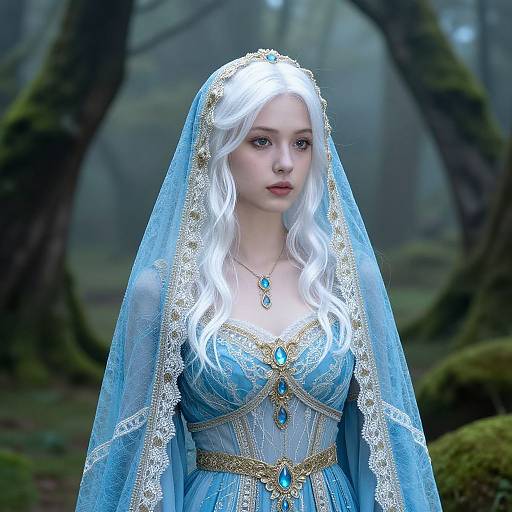 Luminescent Woman in Sapphire Veil