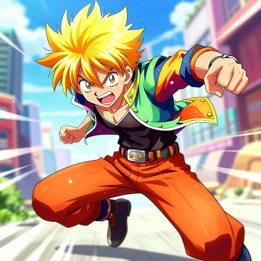 Energetic Blonde Anime Action Pose