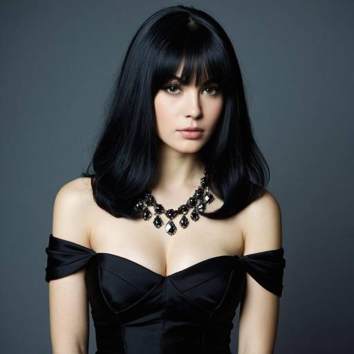 Elegant woman with black hair and necklace