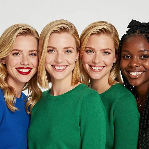 Diverse Group of Smiling Women in Colorful Sweaters