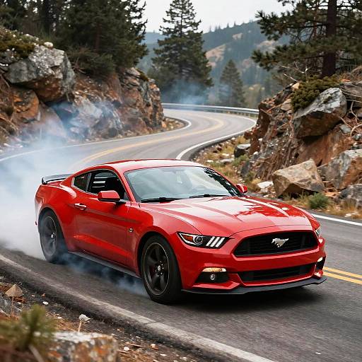 Red Mustang Drifting Mountain Road
