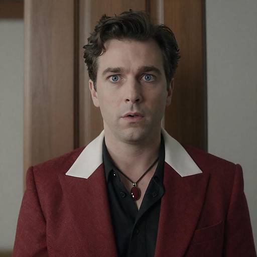 Surprised Man in Red Jacket Portrait