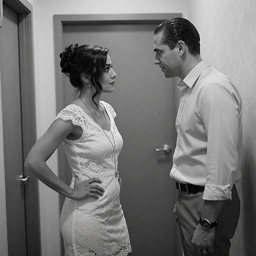 Elegant Black-and-White Portrait in Hallway