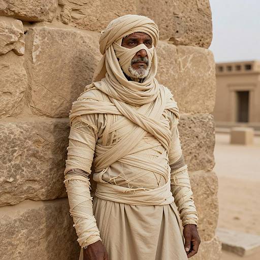 Photorealistic Middle Eastern Man in Mummy Wrapping