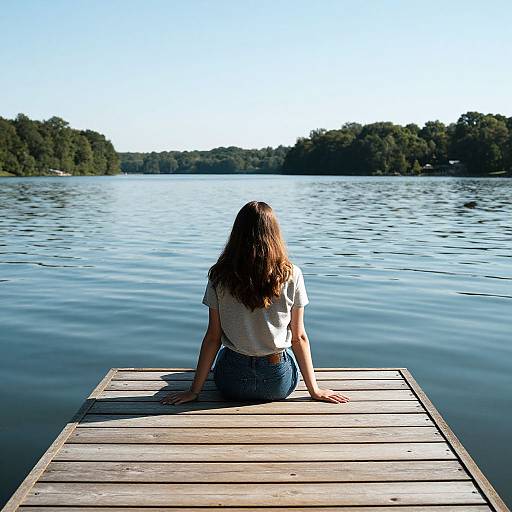 Woman Relaxing on Sunny Lake Dock