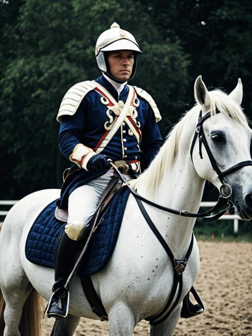 Man in Historical Horse Rider Costume on White Horse