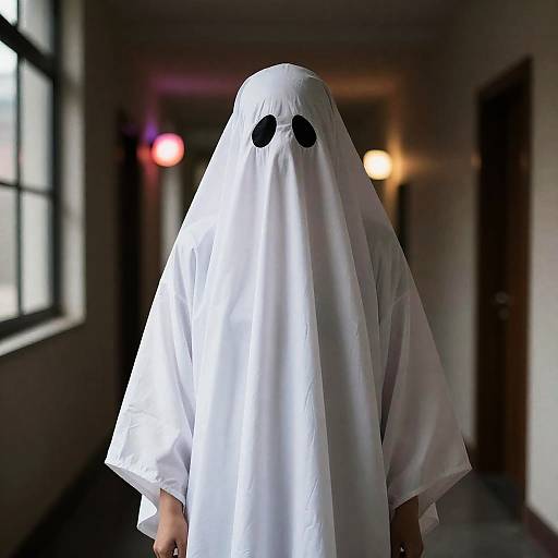 Eerie Ghost in Dimly Lit Hallway