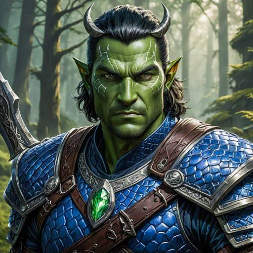 Sinister Half-Orc Ranger with Sapphire Shield