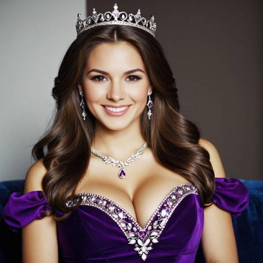 Smiling Woman in Purple Princess Dress with Tiara