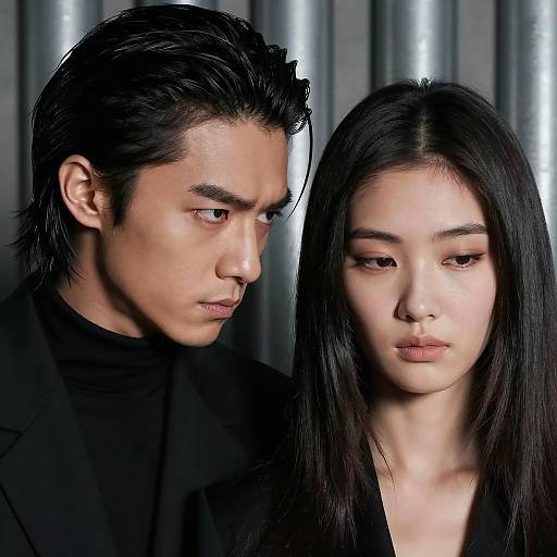 Serious Asian Couple Close-Up