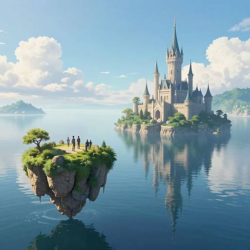 Serene Floating Islands with Majestic Castle