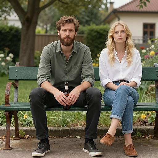 Couple Relaxing on a Garden Bench