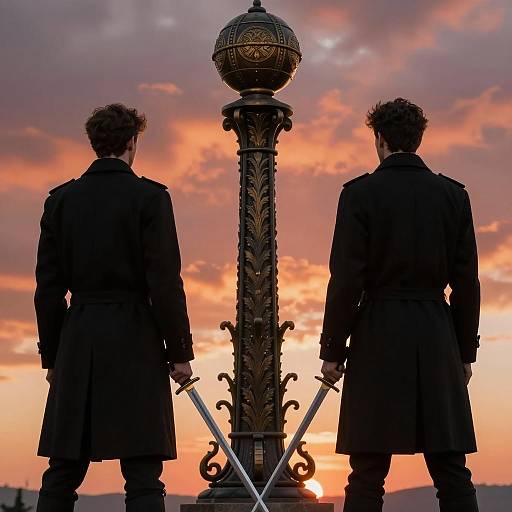 Dramatic Duel Beneath a Fiery Sky