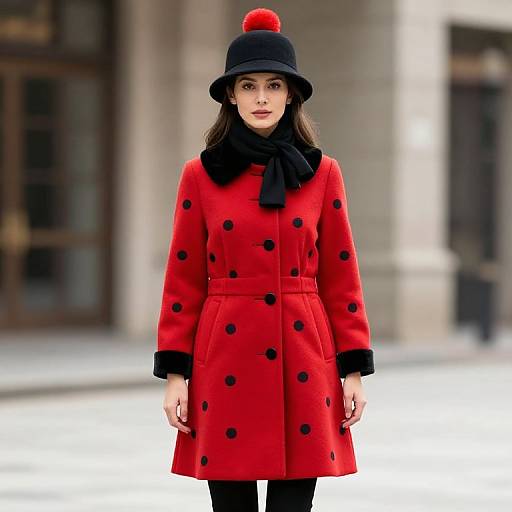 Stylish Woman in Polka Dot Coat