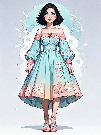 Woman in Floral Off-Shoulder Dress