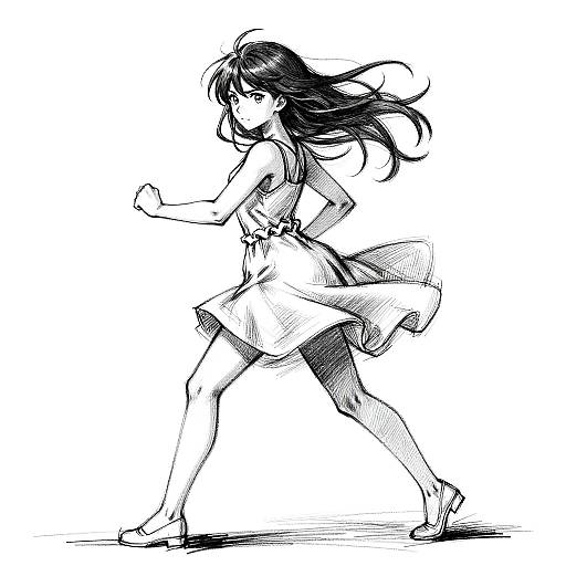 Dynamic Anime Girl Action Sketch