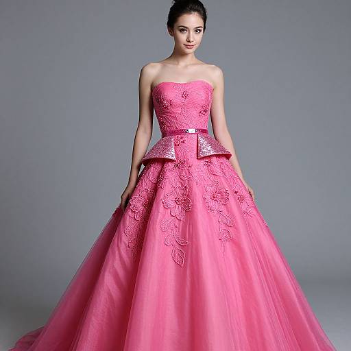 Elegant Woman in Pink Ball Gown