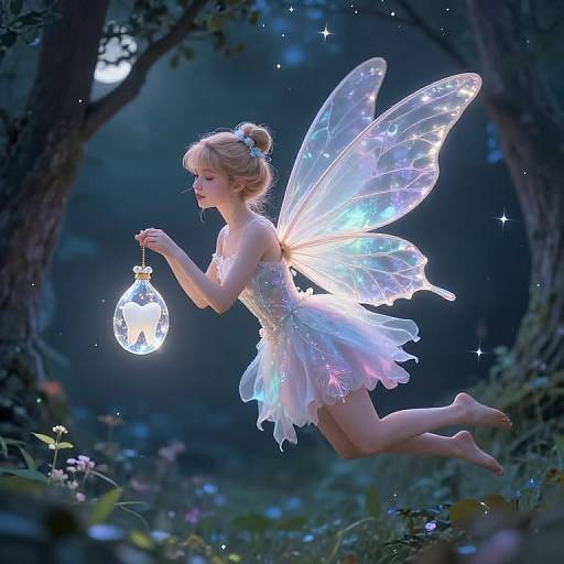 Toothfairy Over Moonlit Forest