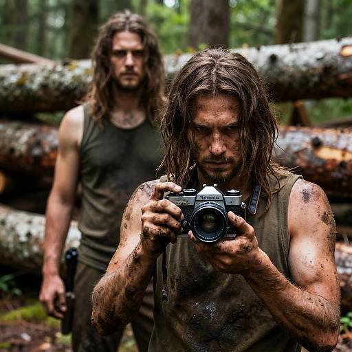Mud-Covered Men in Forest Photography