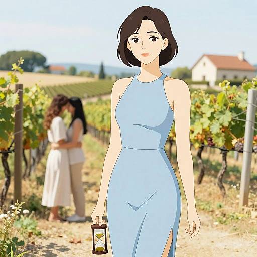 Hourglass Woman in Blue Minimalist Dress