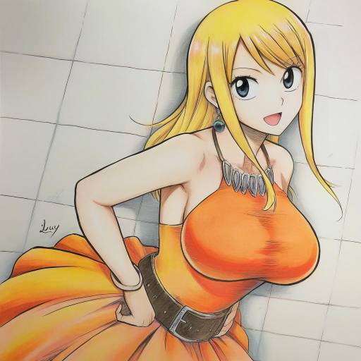 Anime Girl Lucy Heartfilia in Orange Dress