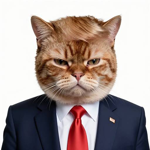 Grumpy Cat Character with Donald Trump Suit and Hairstyle