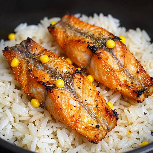 Grilled Fish Fillets on White Rice