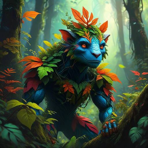 Vibrant Plant-Based Creature in Rainforest