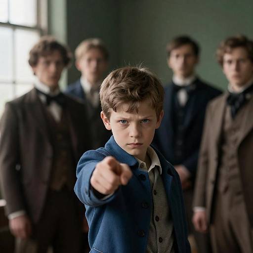 Determined Boy in Historical Setting