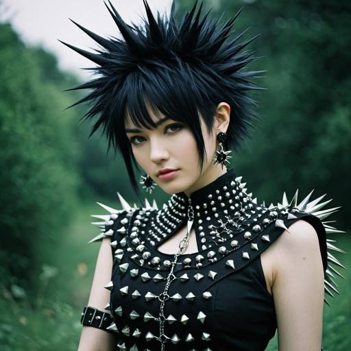 Young Woman in Gothic Punk Costume with Spiky Hair