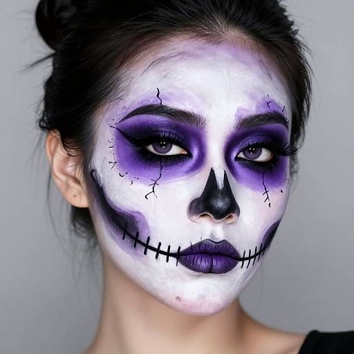 Halloween Skull Makeup with Purple Accents