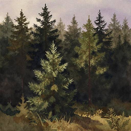 Minimalist Soft Watercolor Forest Landscape