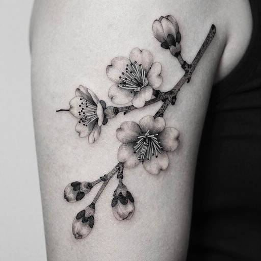 Monochromatic Cherry Blossom Tattoo