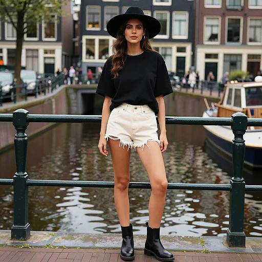 Woman in Casual Streetwear by Amsterdam Canal